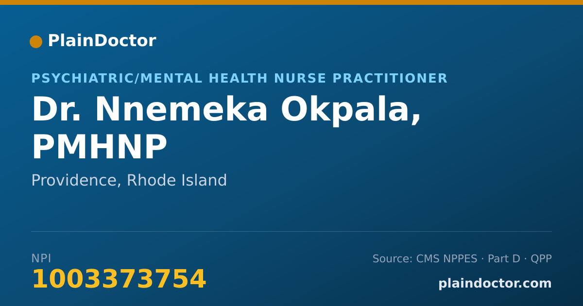 Shareable card for Nnemeka Okpala, PMHNP - Psychiatric/Mental Health Nurse Practitioner, Providence, RI