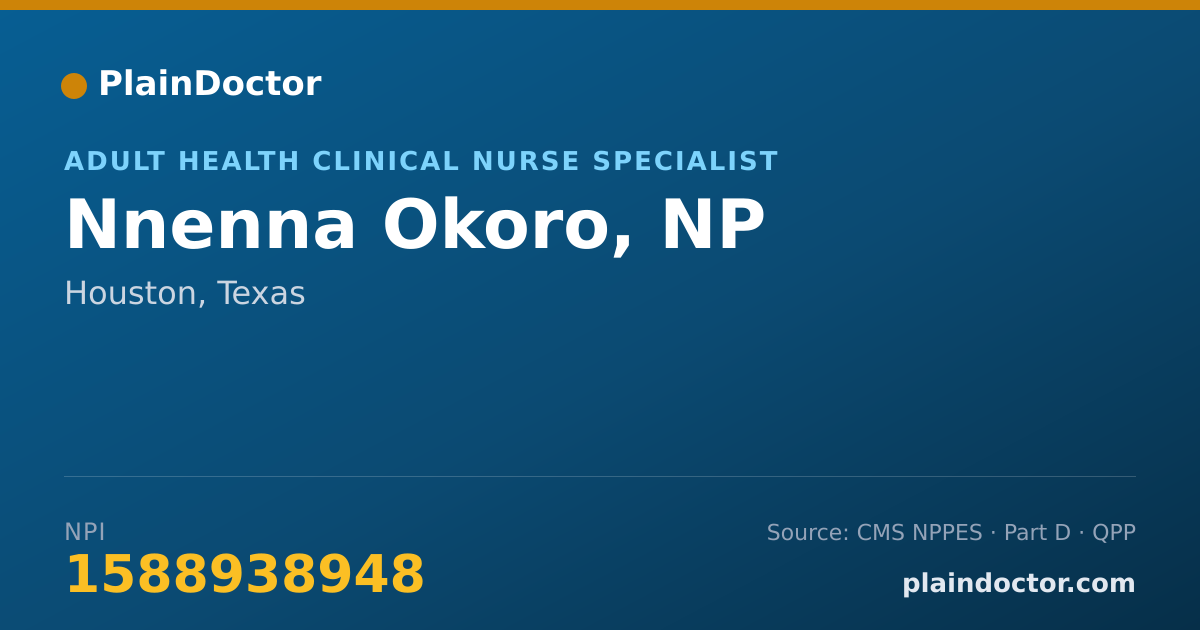 Shareable card for Nnenna Okoro, NP - Adult Health Clinical Nurse Specialist, Houston, TX