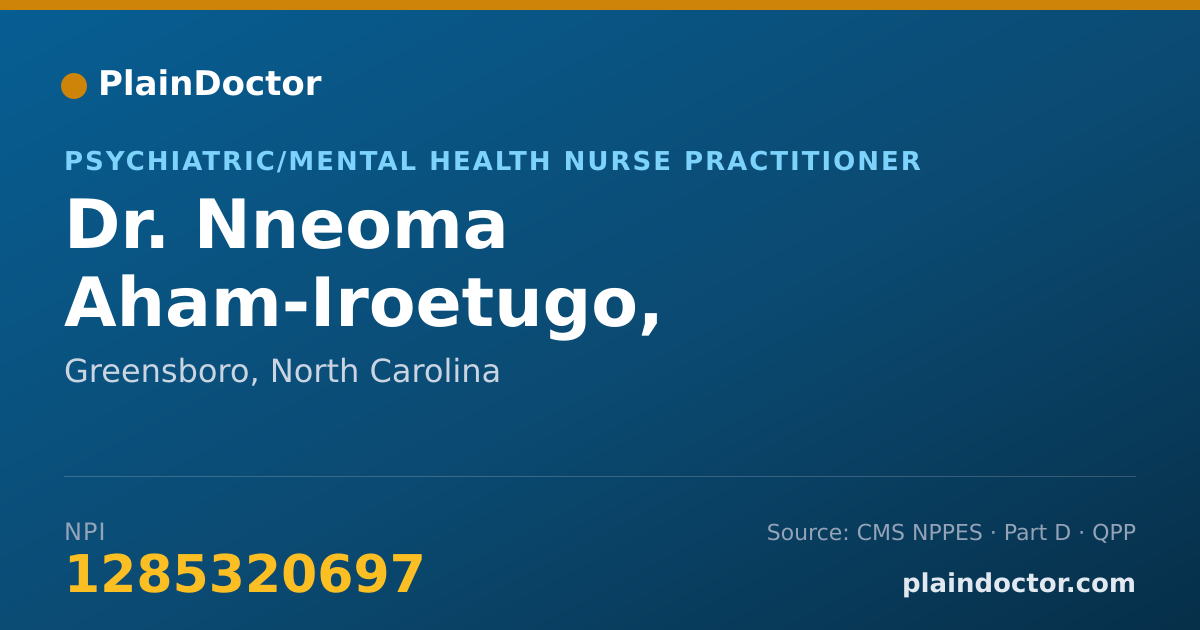 Shareable card for Nneoma Aham-Iroetugo, PMHNP-BC - Psychiatric/Mental Health Nurse Practitioner, Greensboro, NC