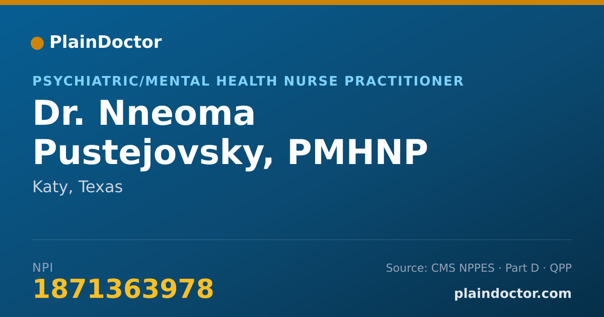 Shareable card for Nneoma Pustejovsky, PMHNP - Psychiatric/Mental Health Nurse Practitioner, Katy, TX
