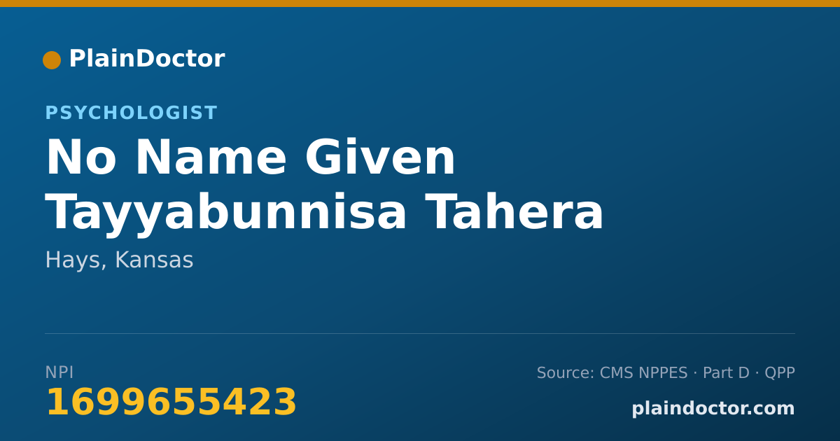Shareable card for No Name Given Tayyabunnisa Tahera - Psychologist, Hays, KS