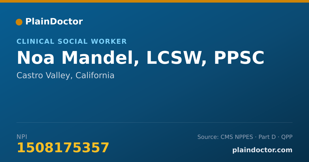 Shareable card for Noa Mandel, LCSW, PPSC - Clinical Social Worker, Castro Valley, CA