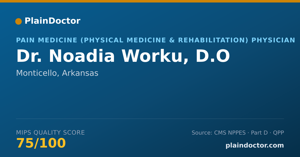 Shareable card for Noadia Worku, D.O - Pain Medicine (Physical Medicine & Rehabilitation) Physician, Monticello, AR