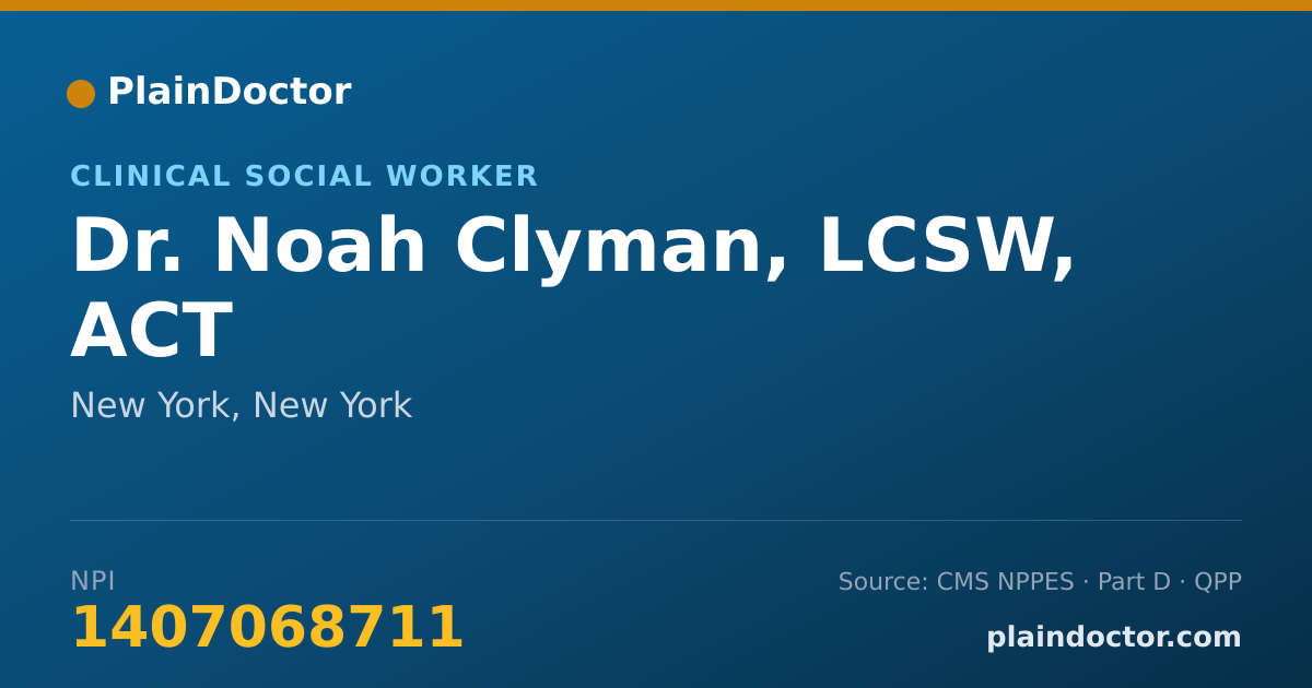 Shareable card for Noah Clyman, LCSW, ACT - Clinical Social Worker, New York, NY