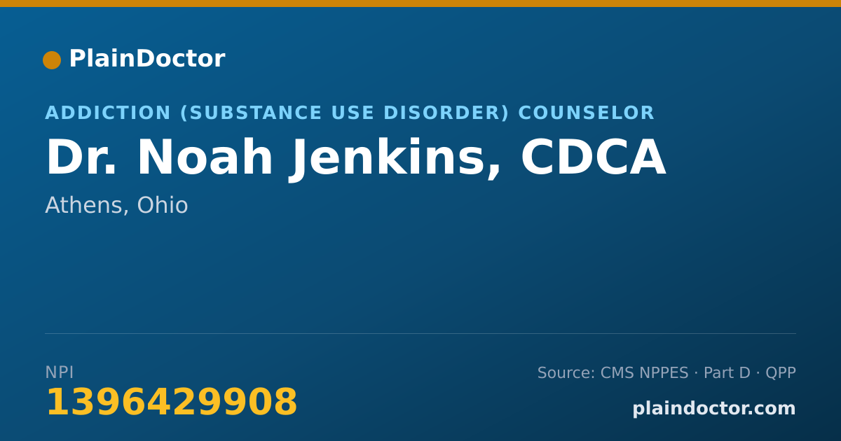 Shareable card for Noah Jenkins, CDCA - Addiction (Substance Use Disorder) Counselor, Athens, OH