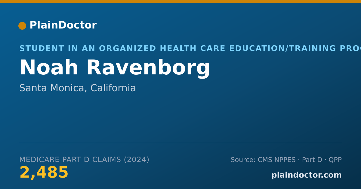 Shareable card for Noah Ravenborg - Student in an Organized Health Care Education/Training Program, Santa Monica, CA