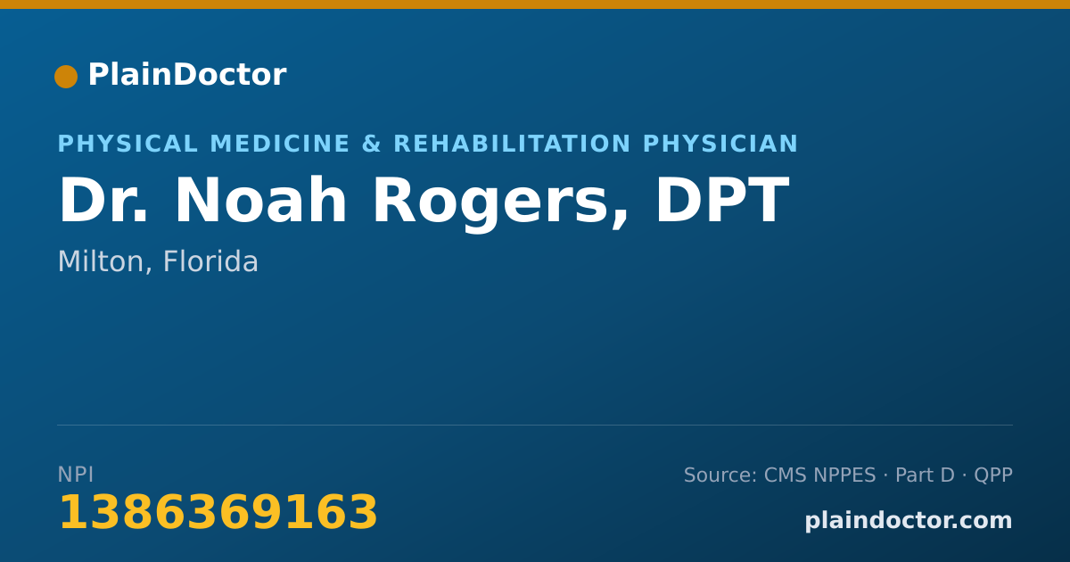 Shareable card for Noah Rogers, DPT - Physical Medicine & Rehabilitation Physician, Milton, FL