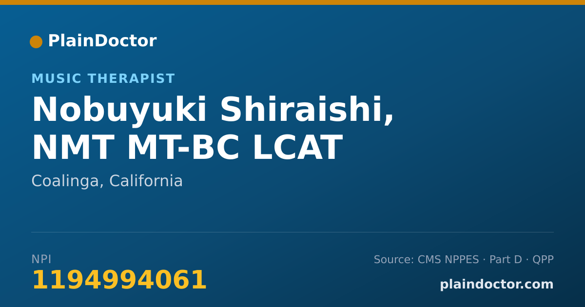 Shareable card for Nobuyuki Shiraishi, NMT MT-BC LCAT - Music Therapist, Coalinga, CA