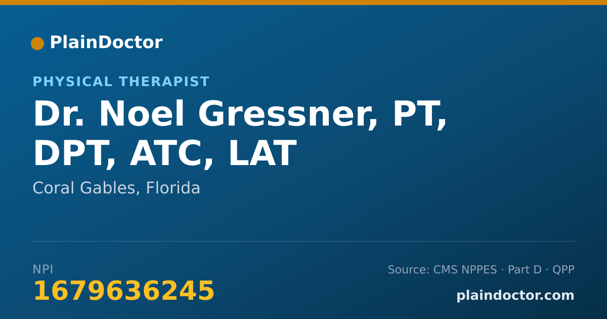 Shareable card for Noel Gressner, PT, DPT, ATC, LAT - Physical Therapist, Coral Gables, FL