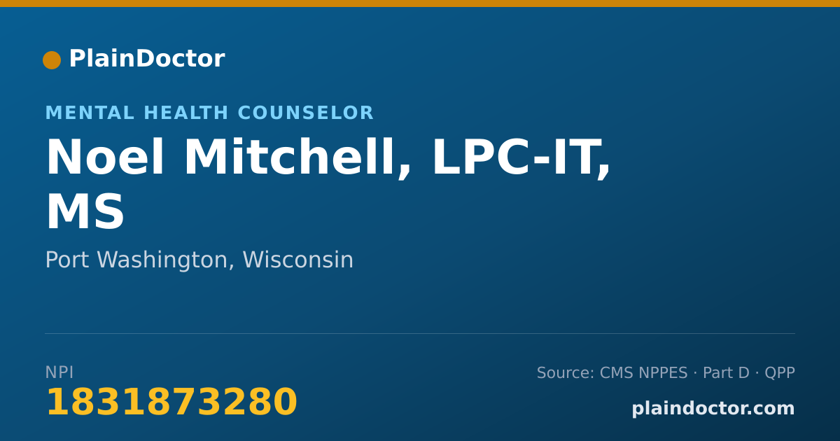 Shareable card for Noel Mitchell, LPC-IT, MS - Mental Health Counselor, Port Washington, WI