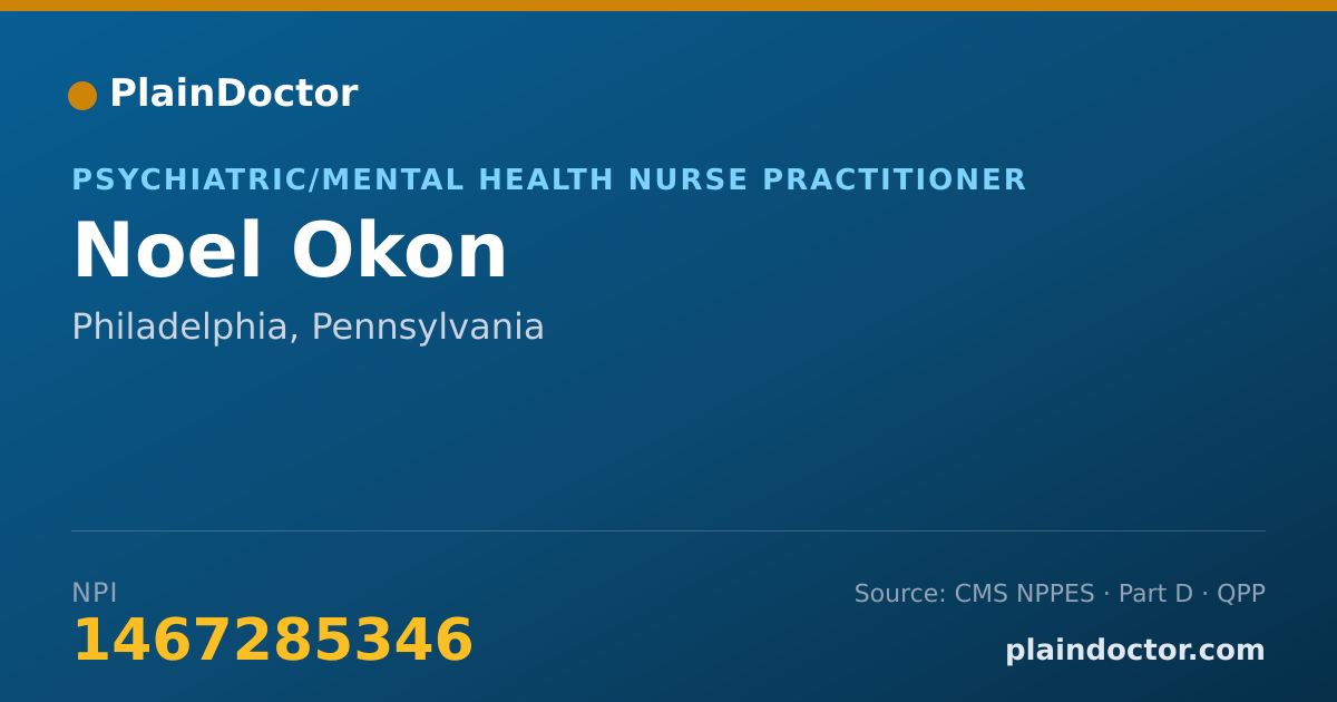 Shareable card for Noel Okon - Psychiatric/Mental Health Nurse Practitioner, Philadelphia, PA