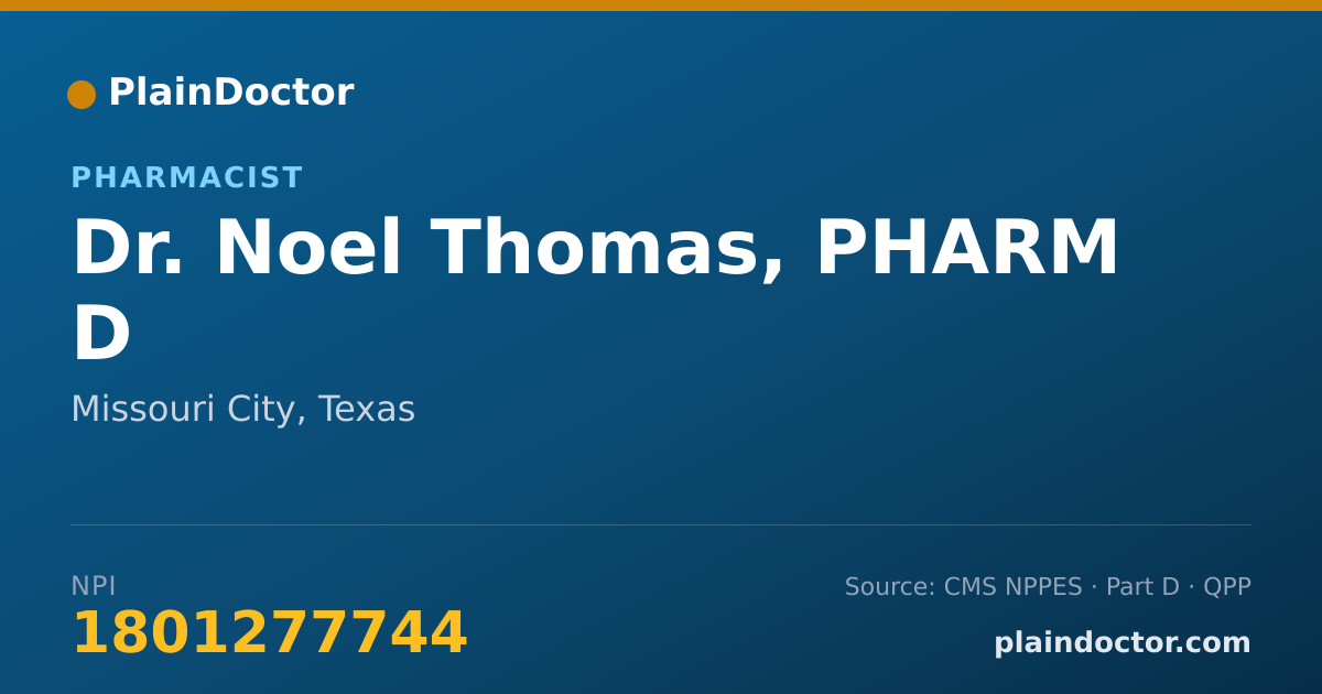 Shareable card for Noel Thomas, PHARM D - Pharmacist, Missouri City, TX