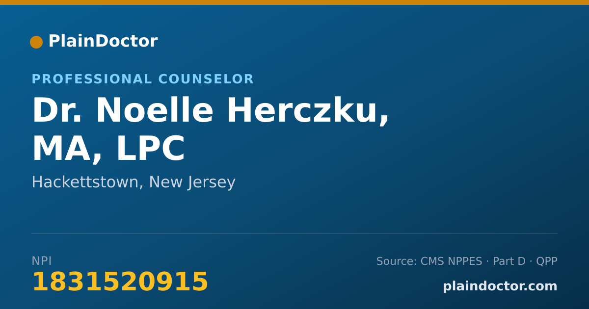 Shareable card for Noelle Herczku, MA, LPC - Professional Counselor, Hackettstown, NJ