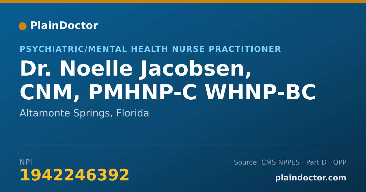 Shareable card for Noelle Jacobsen, CNM, PMHNP-C WHNP-BC - Psychiatric/Mental Health Nurse Practitioner, Altamonte Springs, FL