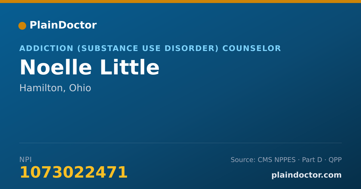 Shareable card for Noelle Little - Addiction (Substance Use Disorder) Counselor, Hamilton, OH