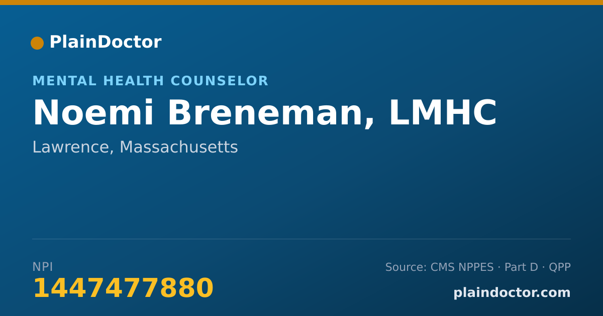 Shareable card for Noemi Breneman, LMHC - Mental Health Counselor, Lawrence, MA