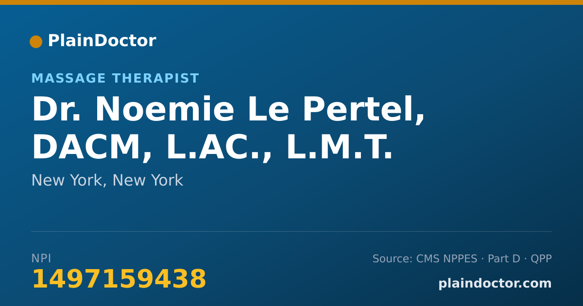 Shareable card for Noemie Le Pertel, DACM,  L.AC., L.M.T. - Massage Therapist, New York, NY