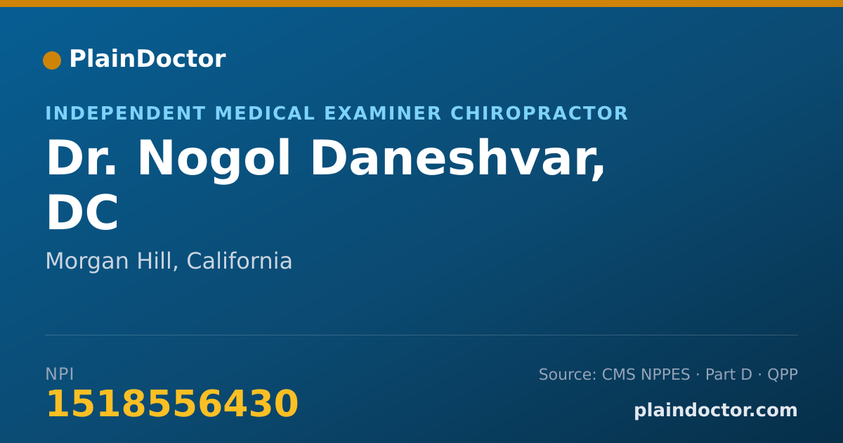 Shareable card for Nogol Daneshvar, DC - Independent Medical Examiner Chiropractor, Morgan Hill, CA