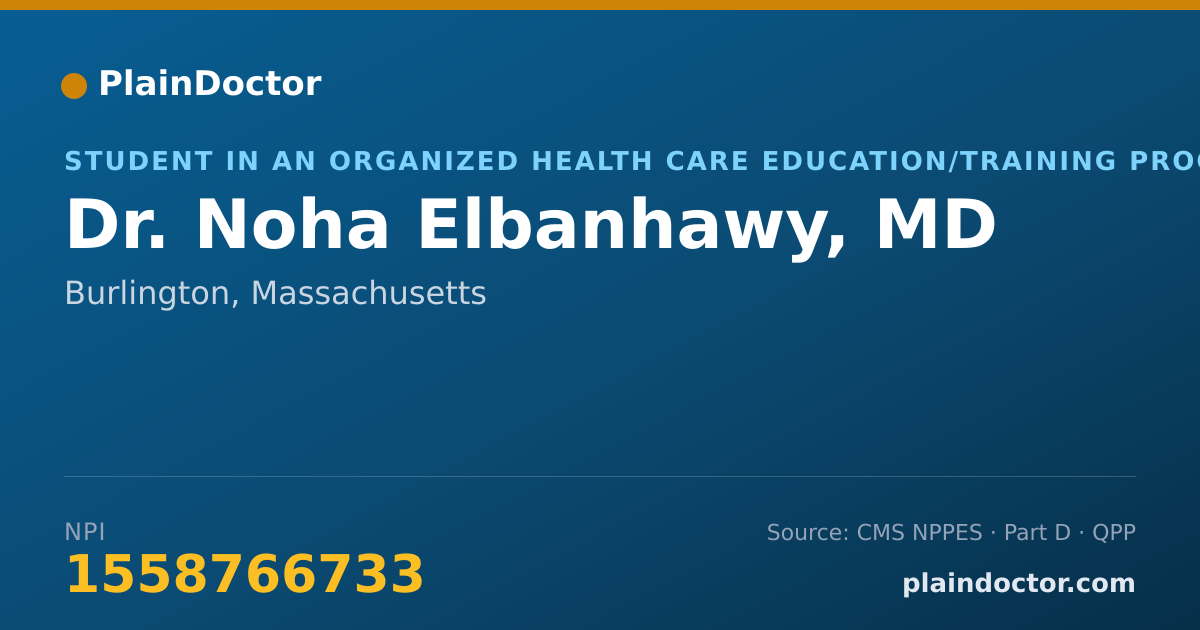Shareable card for Noha Elbanhawy, MD - Student in an Organized Health Care Education/Training Program, Burlington, MA