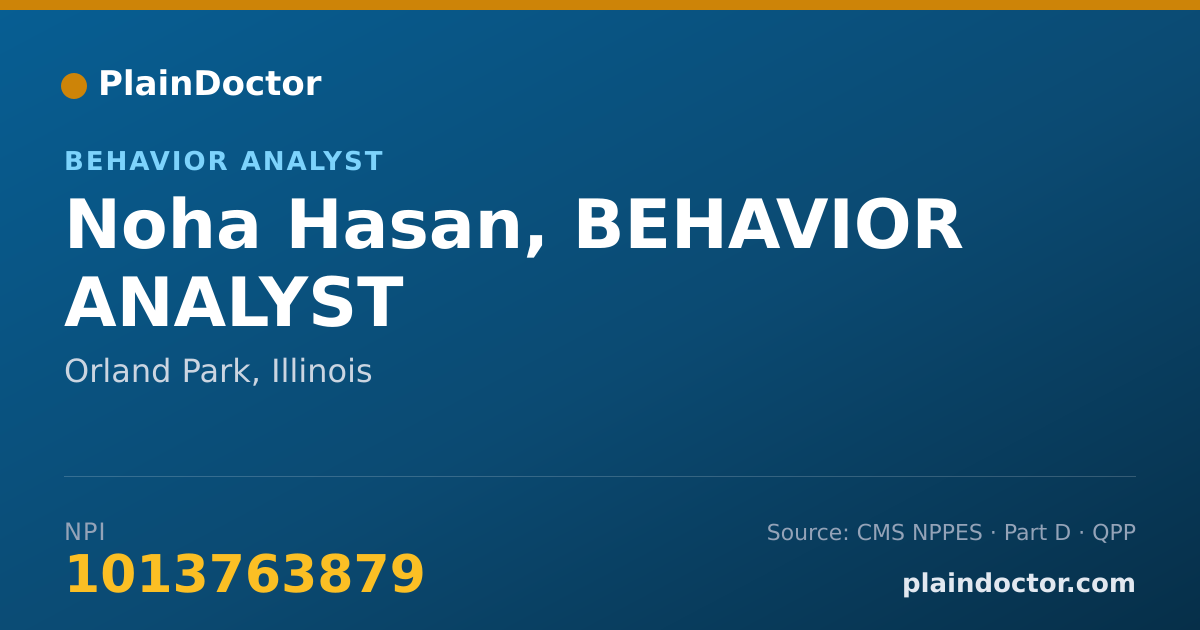 Shareable card for Noha Hasan, BEHAVIOR ANALYST - Behavior Analyst, Orland Park, IL