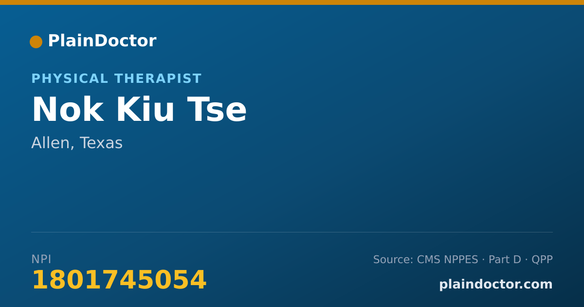 Shareable card for Nok Kiu Tse - Physical Therapist, Allen, TX