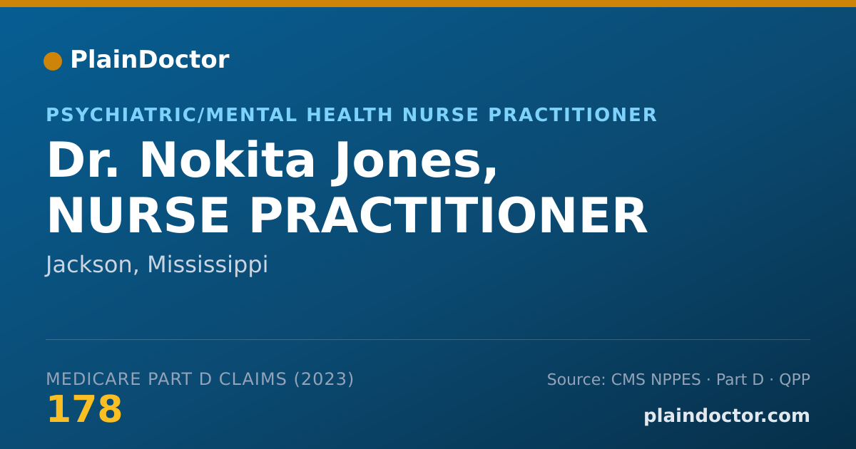 Shareable card for Nokita Jones, NURSE PRACTITIONER - Psychiatric/Mental Health Nurse Practitioner, Jackson, MS