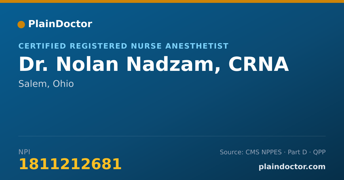 Shareable card for Nolan Nadzam, CRNA - Certified Registered Nurse Anesthetist, Salem, OH