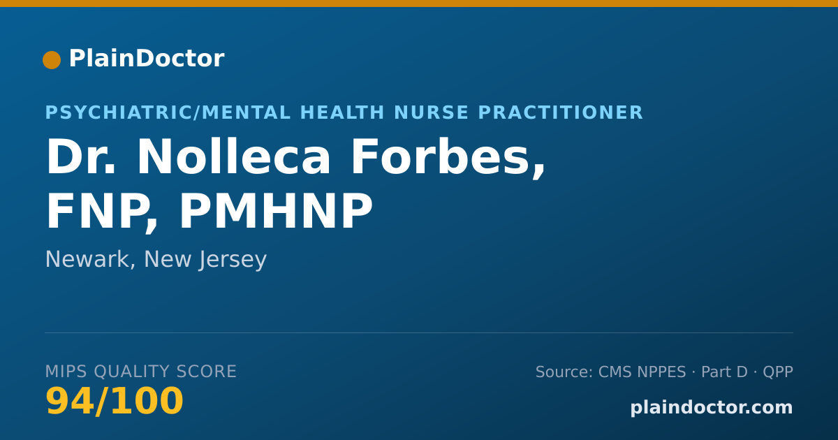 Shareable card for Nolleca Forbes, FNP, PMHNP - Psychiatric/Mental Health Nurse Practitioner, Newark, NJ