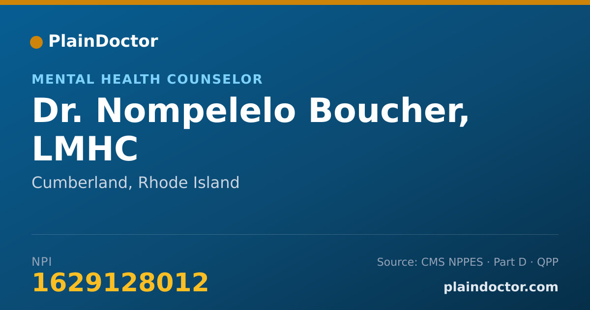 Shareable card for Nompelelo Boucher, LMHC - Mental Health Counselor, Cumberland, RI