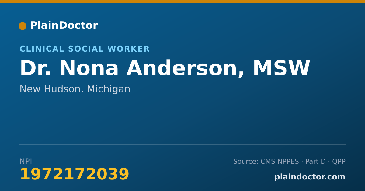 Shareable card for Nona Anderson, MSW - Clinical Social Worker, New Hudson, MI