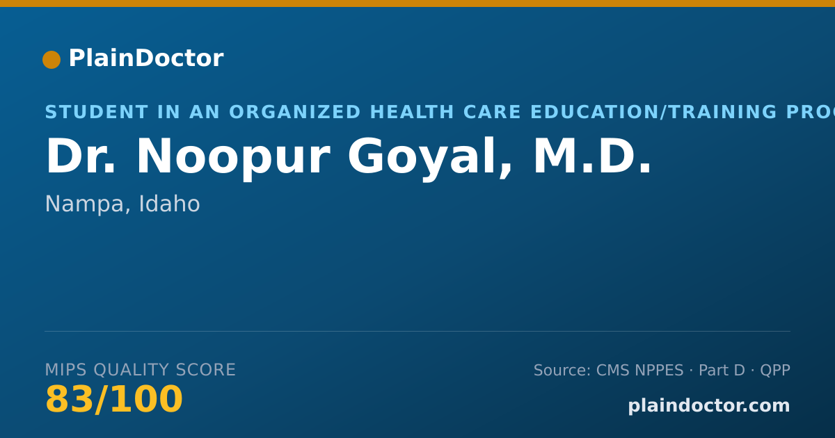 Shareable card for Noopur Goyal, M.D. - Student in an Organized Health Care Education/Training Program, Nampa, ID