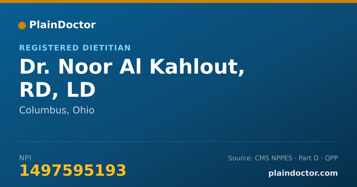 Shareable card for Noor Al Kahlout, RD, LD - Registered Dietitian, Columbus, OH