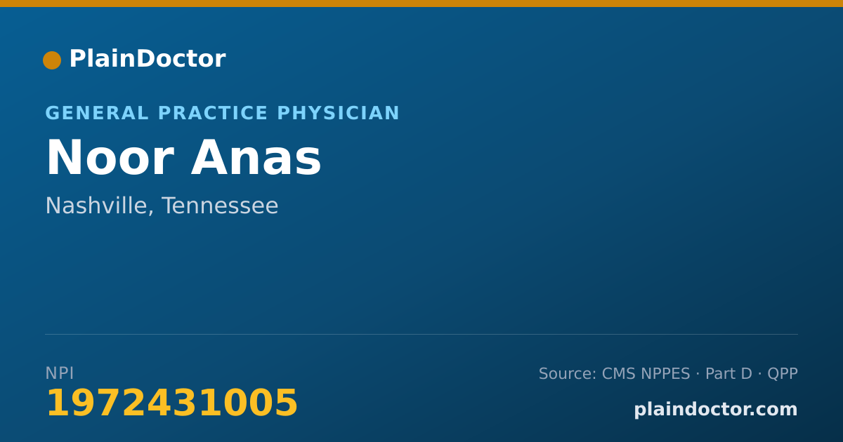 Shareable card for Noor Anas - General Practice Physician, Nashville, TN