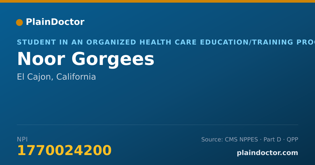 Shareable card for Noor Gorgees - Student in an Organized Health Care Education/Training Program, El Cajon, CA