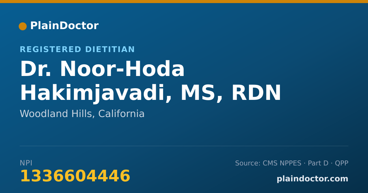 Shareable card for Noor-Hoda Hakimjavadi, MS, RDN - Registered Dietitian, Woodland Hills, CA