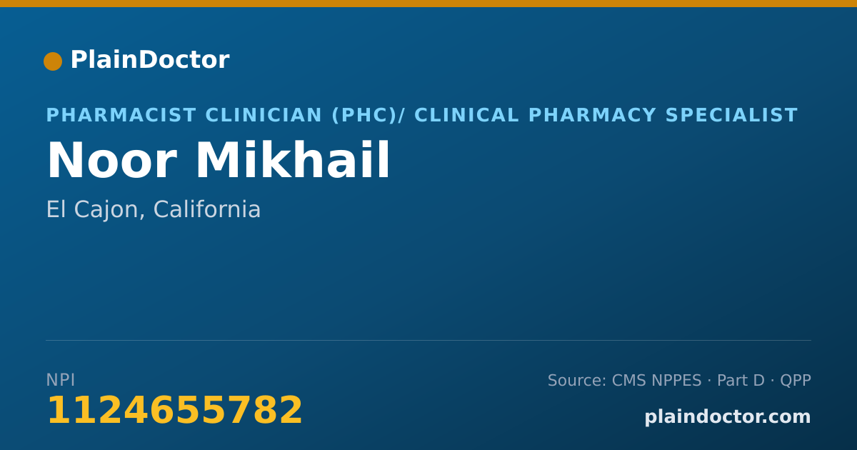 Shareable card for Noor Mikhail - Pharmacist Clinician (PhC)/ Clinical Pharmacy Specialist, El Cajon, CA