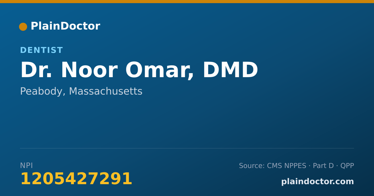 Shareable card for Noor Omar, DMD - Dentist, Peabody, MA