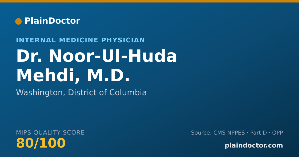 Shareable card for Noor-Ul-Huda Mehdi, M.D. - Internal Medicine Physician, Washington, DC