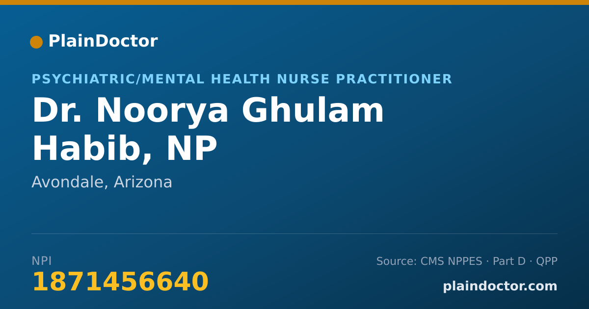 Shareable card for Noorya Ghulam Habib, NP - Psychiatric/Mental Health Nurse Practitioner, Avondale, AZ