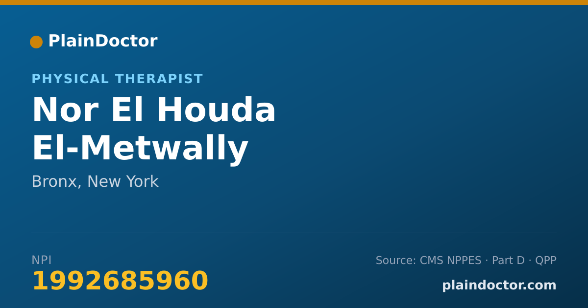 Shareable card for Nor El Houda El-Metwally - Physical Therapist, Bronx, NY