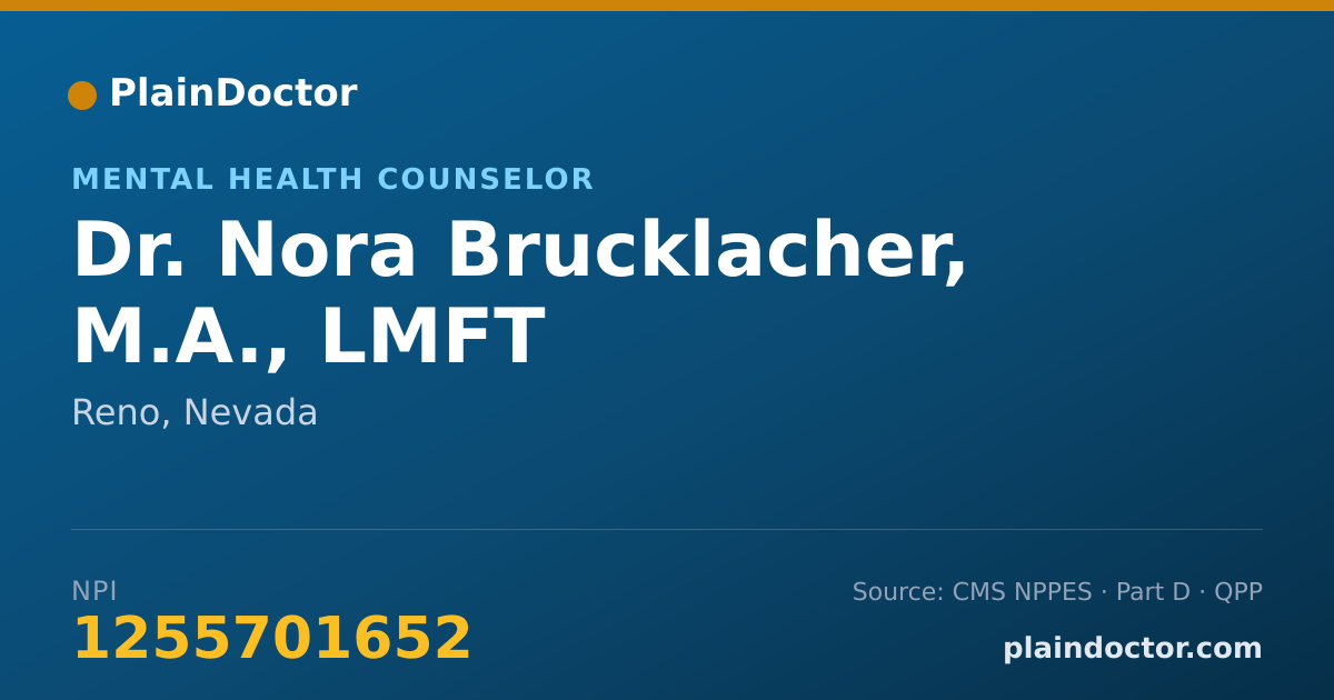 Shareable card for Nora Brucklacher, M.A., LMFT - Mental Health Counselor, Reno, NV