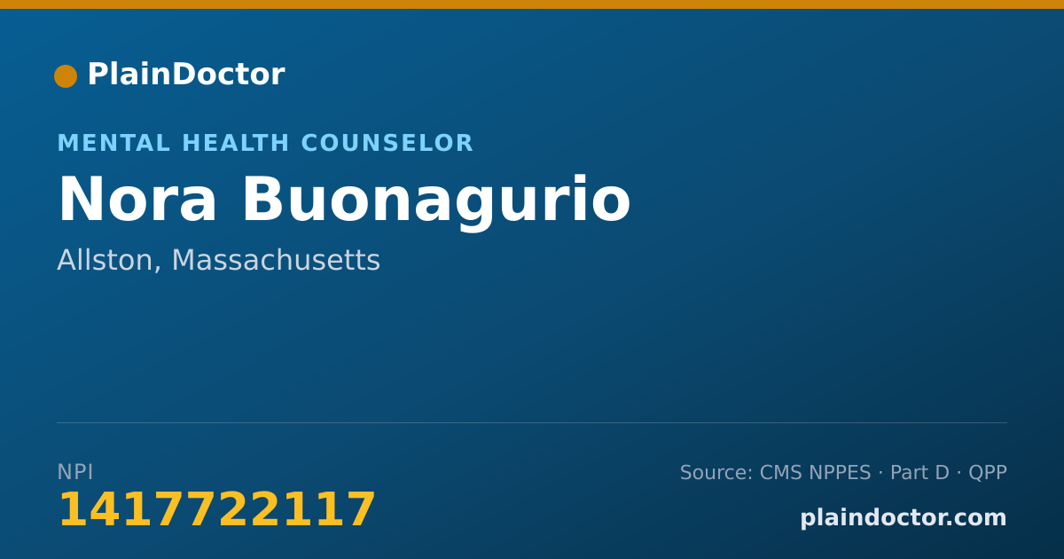 Shareable card for Nora Buonagurio - Mental Health Counselor, Allston, MA
