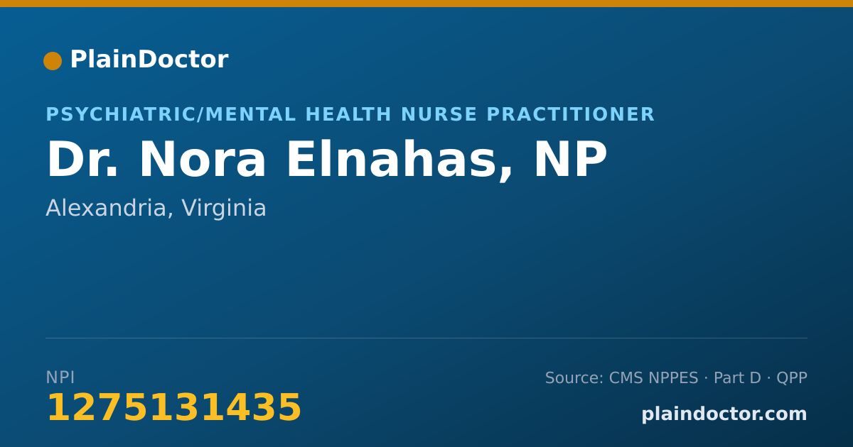 Shareable card for Nora Elnahas, NP - Psychiatric/Mental Health Nurse Practitioner, Alexandria, VA