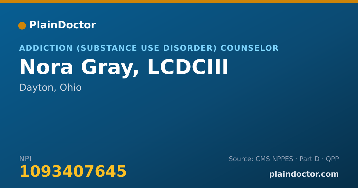 Shareable card for Nora Gray, LCDCIII - Addiction (Substance Use Disorder) Counselor, Dayton, OH