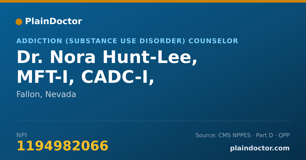 Shareable card for Nora Hunt-Lee, MFT-I, CADC-I, - Addiction (Substance Use Disorder) Counselor, Fallon, NV