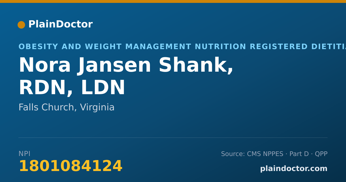 Shareable card for Nora Jansen Shank, RDN, LDN - Obesity and Weight Management Nutrition Registered Dietitian, Falls Church, VA