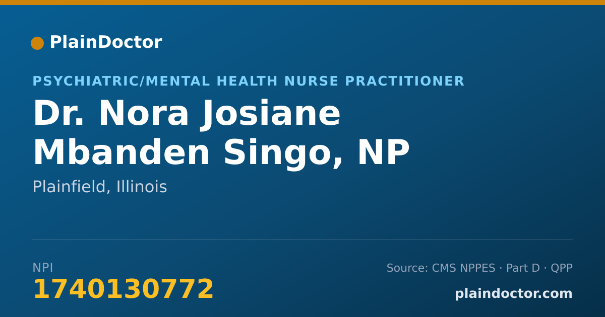 Shareable card for Nora Josiane Mbanden Singo, NP - Psychiatric/Mental Health Nurse Practitioner, Plainfield, IL