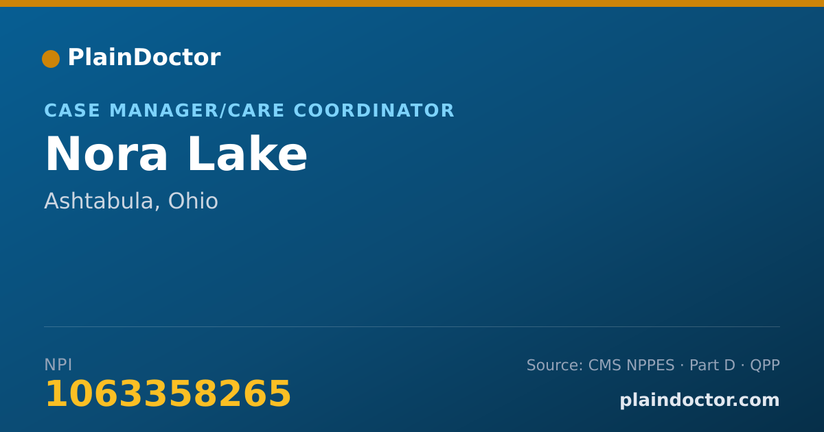 Shareable card for Nora Lake - Case Manager/Care Coordinator, Ashtabula, OH