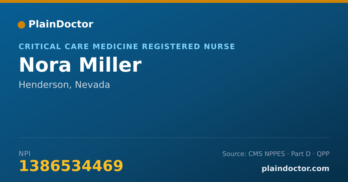 Shareable card for Nora Miller - Critical Care Medicine Registered Nurse, Henderson, NV