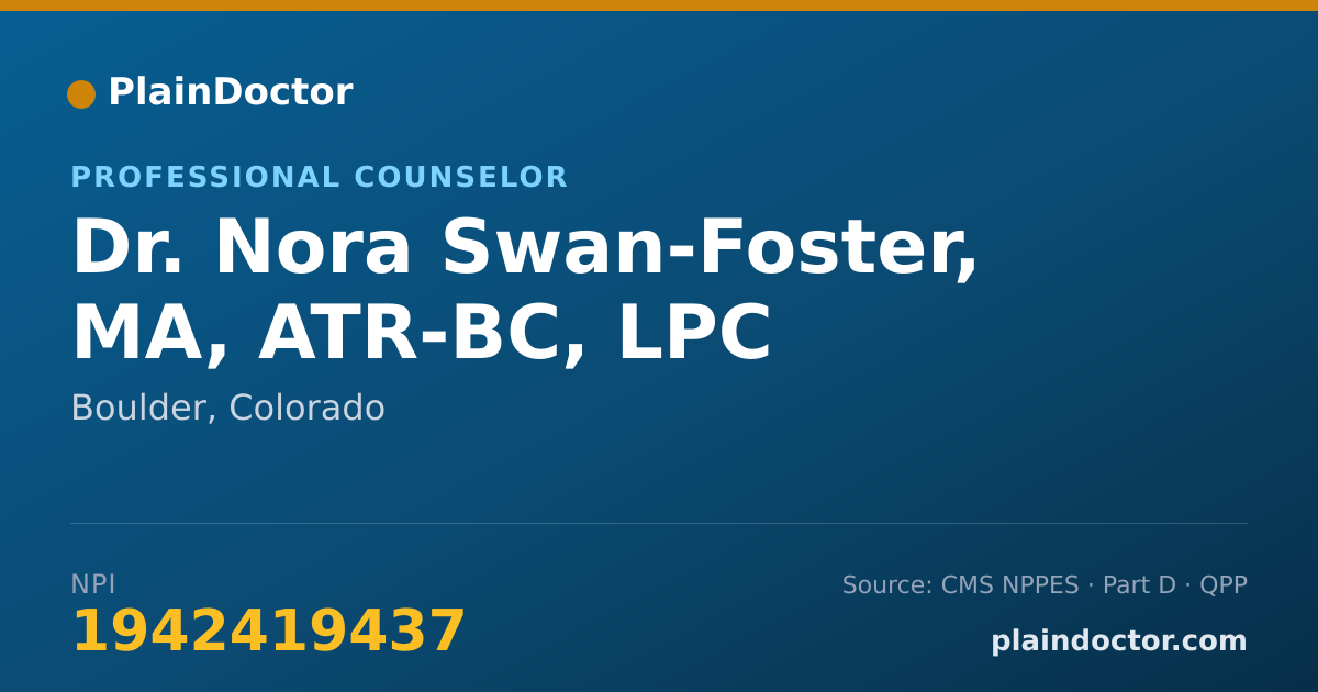 Shareable card for Nora Swan-Foster, MA, ATR-BC, LPC - Professional Counselor, Boulder, CO